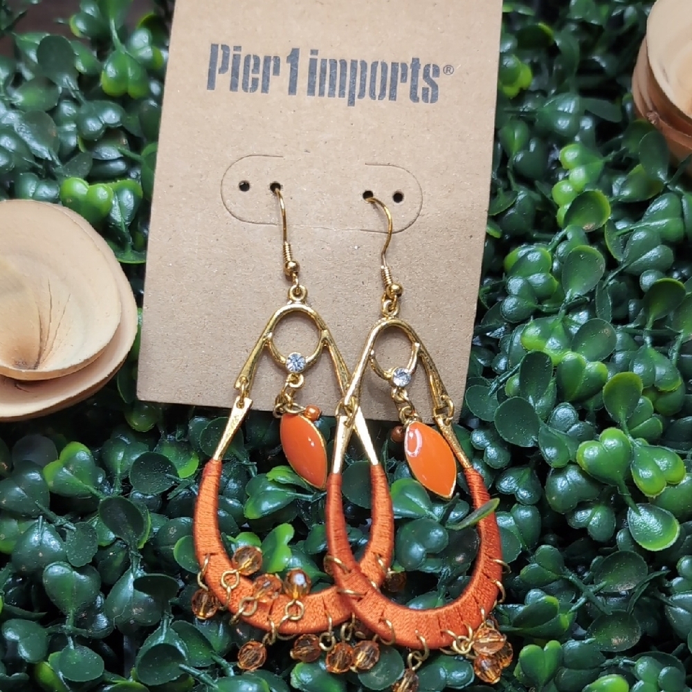 Pier 1 Orange Wrapped Teardrop Earrings